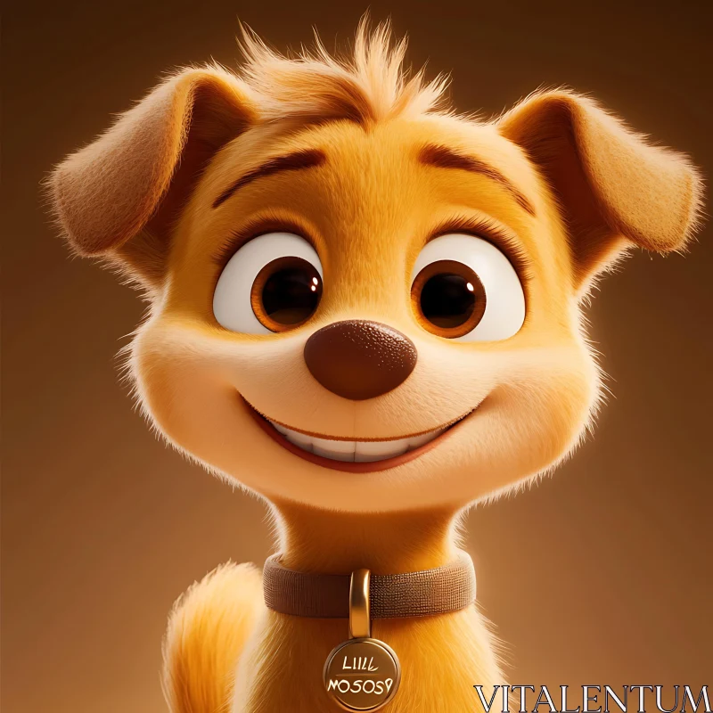 Adorable Cartoon Puppy Wearing a Collar AI Image