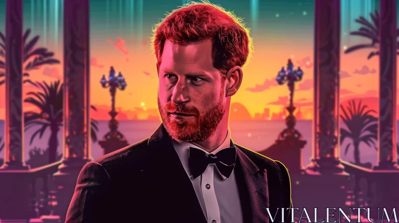 Regal Prince Harry Sunset Portrait AI Image