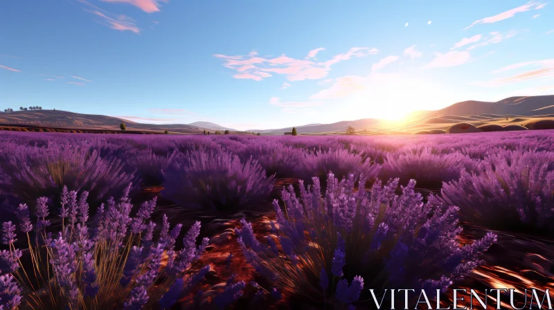 Serene Lavender Field at Sunrise - Nature's Beauty in 3D AI Image