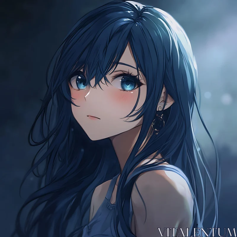 Blue-Haired Anime Girl Portrait AI Image