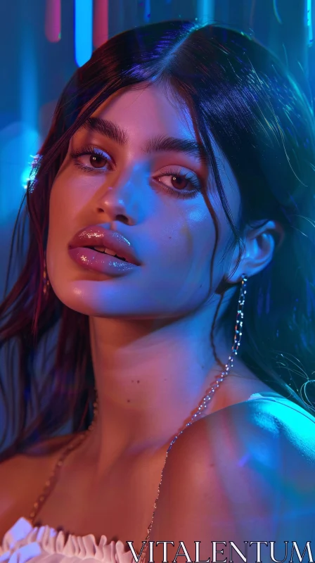 Glamorous Kylie Jenner with Blue and Pink Lighting AI Image