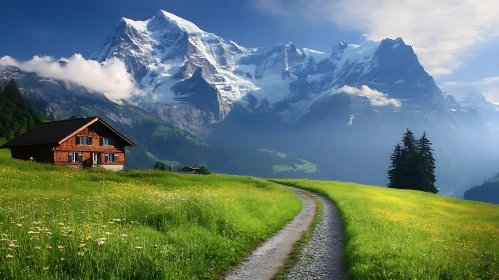 Scenic Mountain Meadow with House