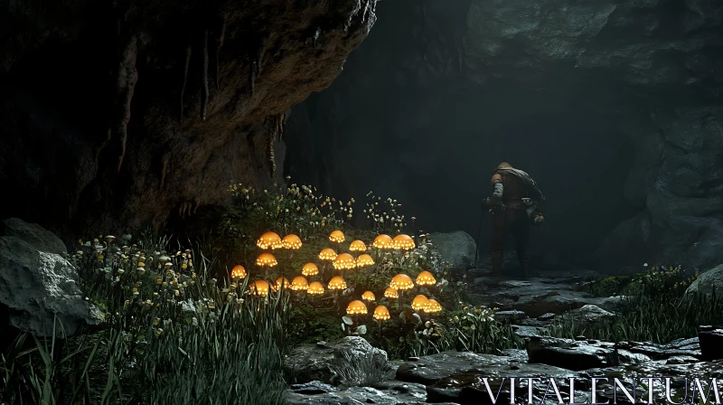 Mystical Mushroom Cave Scene AI Image