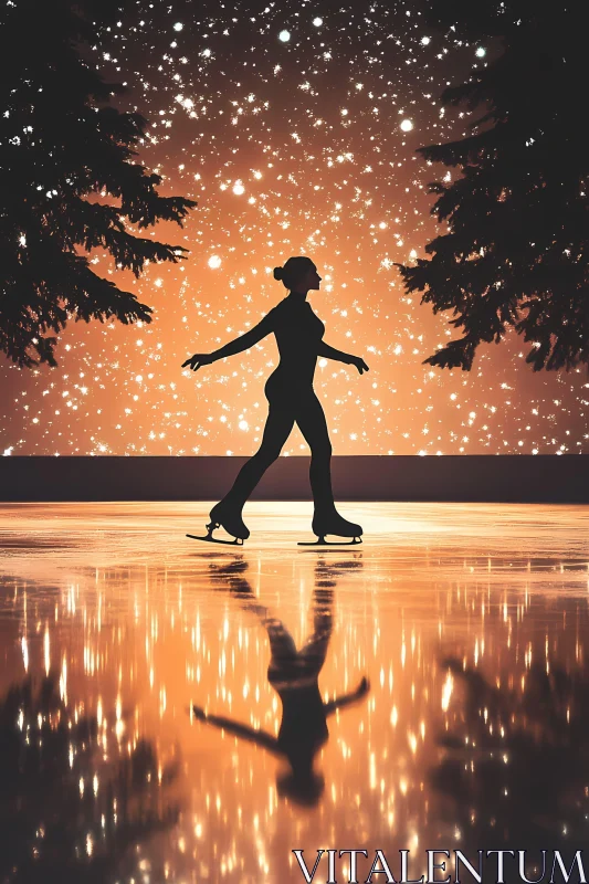 Graceful Ice Skating Silhouette at Sunset AI Generated Picture AI Image