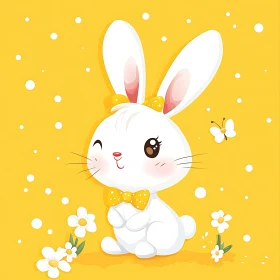 Cute White Rabbit in Cartoon Style