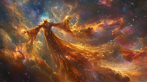 Golden Figure in Starry Space Artwork