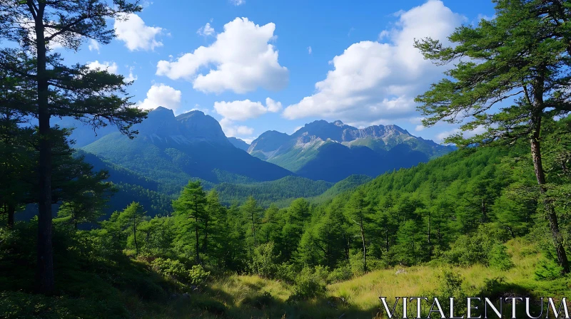 Green Mountains and Blue Sky AI Image