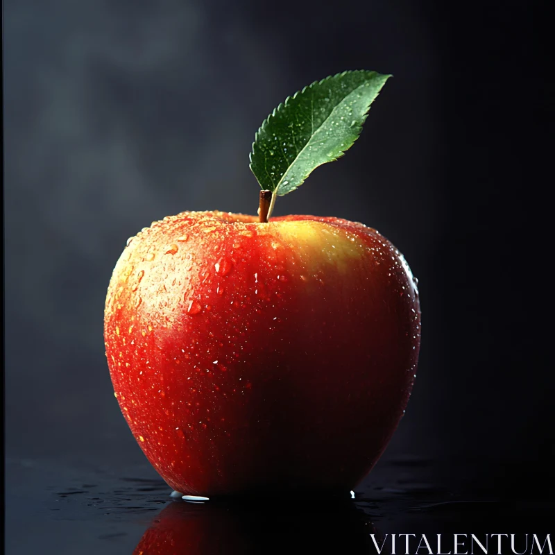 Glistening Apple with Green Leaf Still AI Image