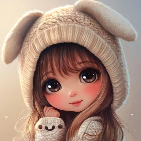 Charming Girl in Knitted Bunny Hat