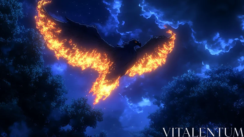 Mythical Phoenix in Night Sky AI Image