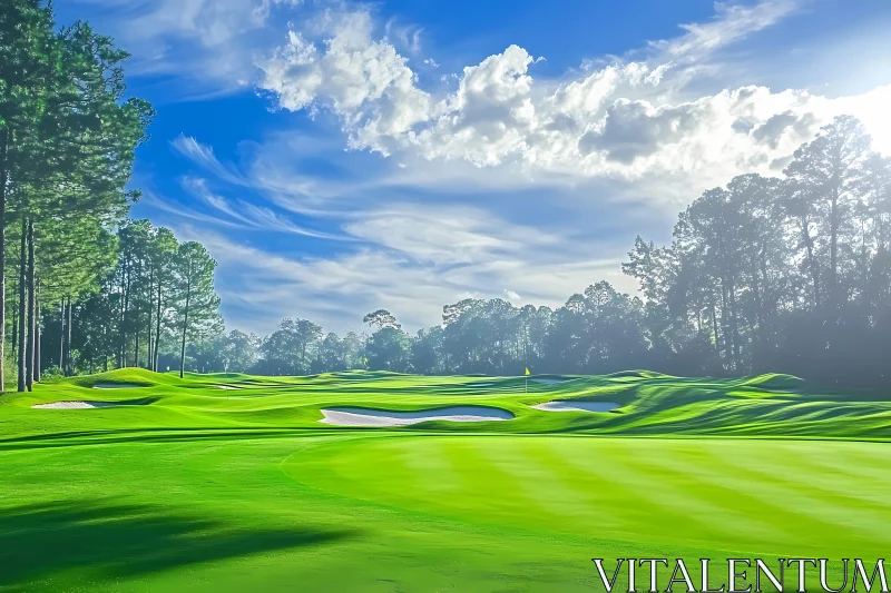 Serene Golf Course with Lush Greens and Blue Sky , AI AI Image