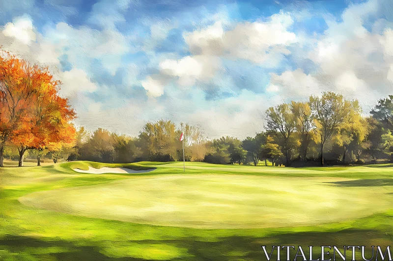 AI ART Autumn Golf Course Landscape with Vibrant Foliage , AI