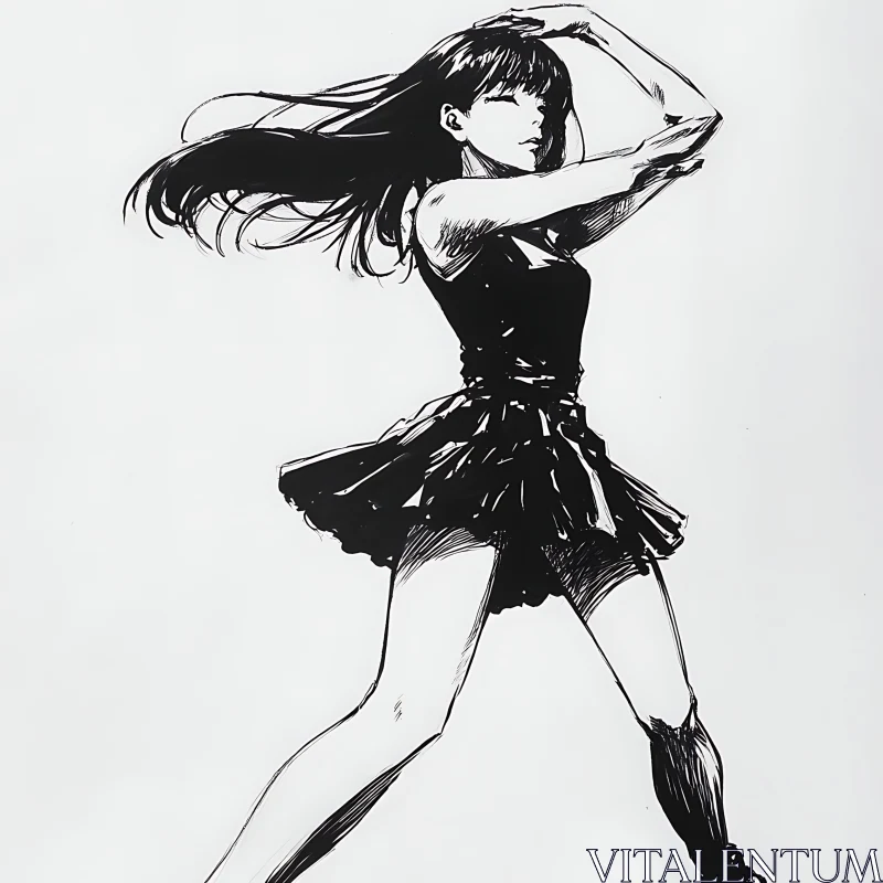 AI ART Graceful Monochrome Dance Art of Young Woman