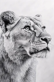 Detailed Pencil Drawing of a Lioness