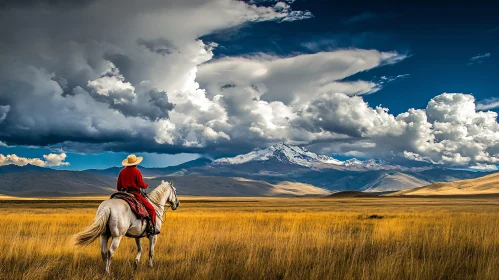Lone Rider in Mountain Landscape
