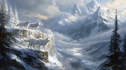 Snowy Peak Wolves Landscape