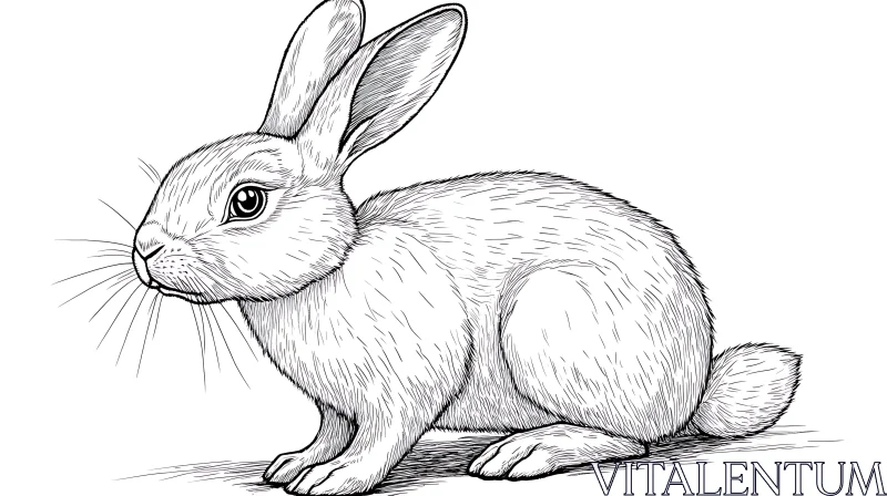 AI ART Monochrome Rabbit Line Art Drawing