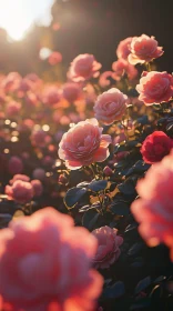 Sunlit Garden of Pink Roses