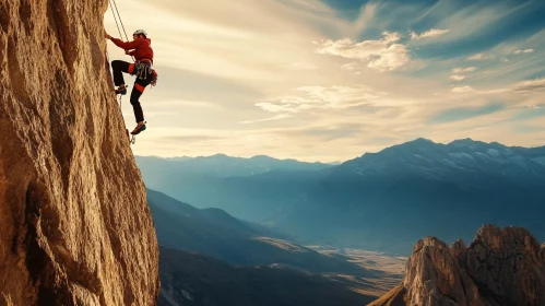 Climber Conquering the Mountain Peak