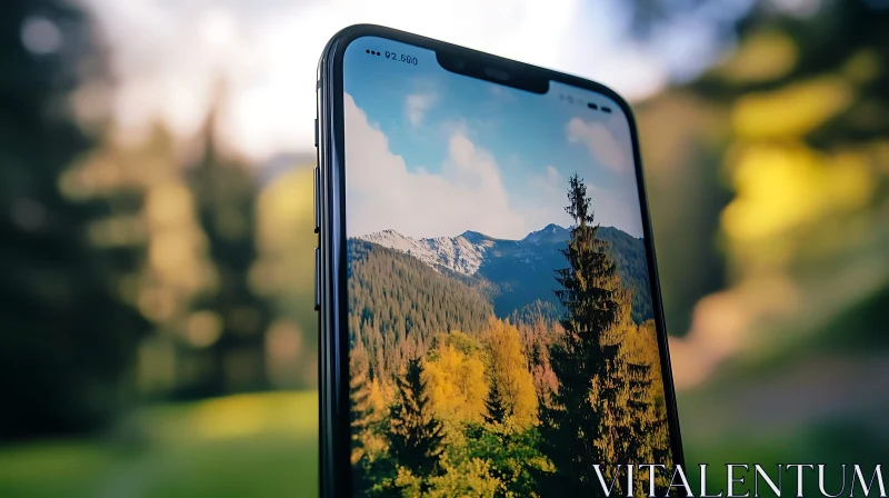 Phone Screen Mountain Landscape AI Image