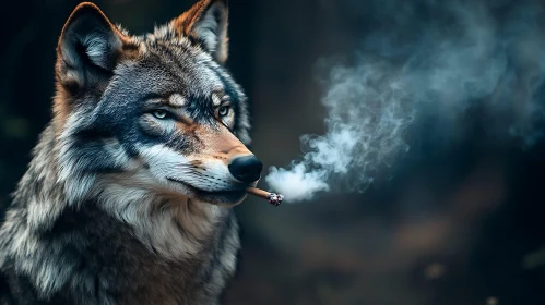 Smoking Wolf Portrait