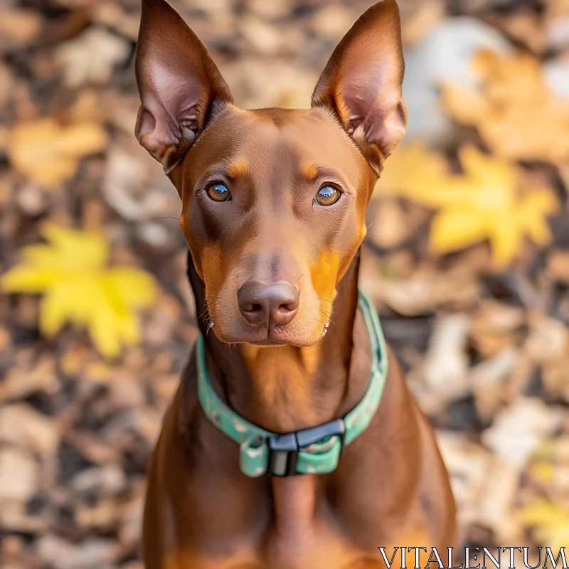 Focused Doberman Amidst Fall Foliage AI Image