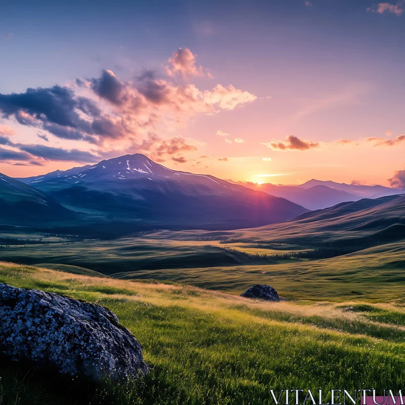 AI ART Scenic Mountain View at Sunset