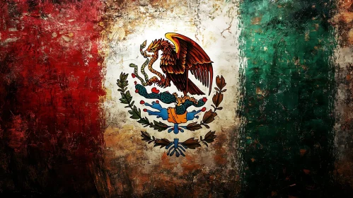 Grunge Style Mexican National Flag Art