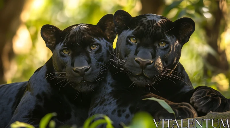 Pair of Black Panthers Relaxing AI Image