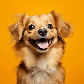 Smiling Dog Against Bright Yellow Background