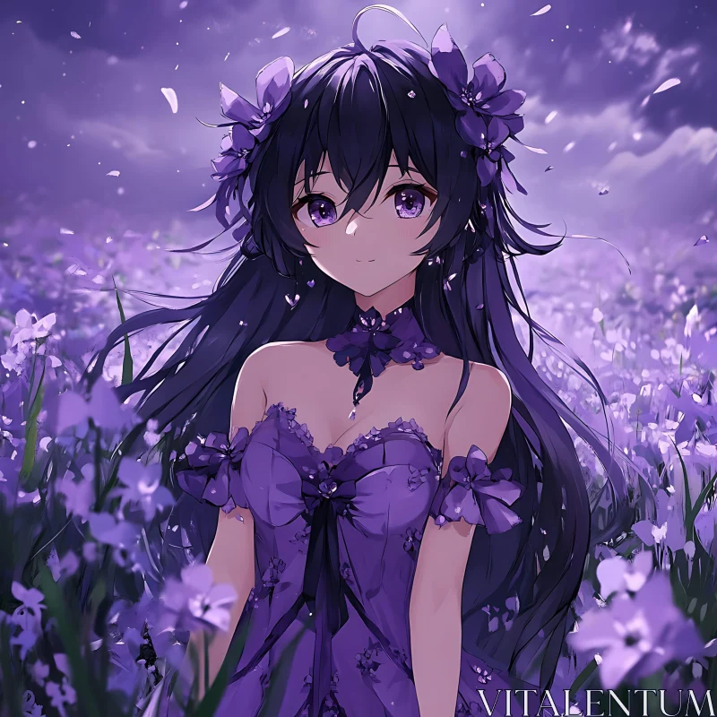 Lavender Dream: Anime Girl in a Floral Fantasy AI Image