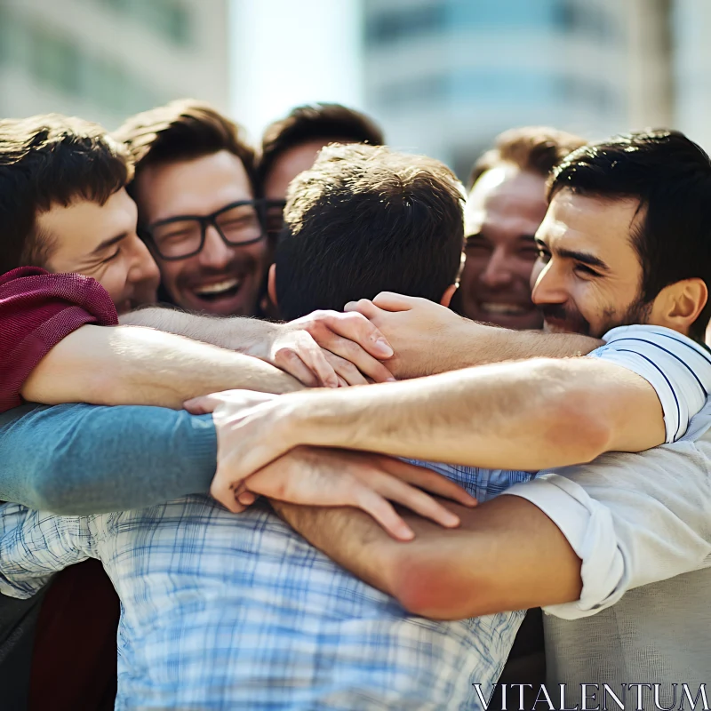 Men's Joyful Reunion: A Tight Embrace AI Image