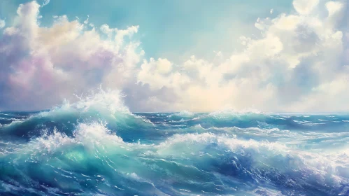 Seascape with Rolling Waves and Clouds