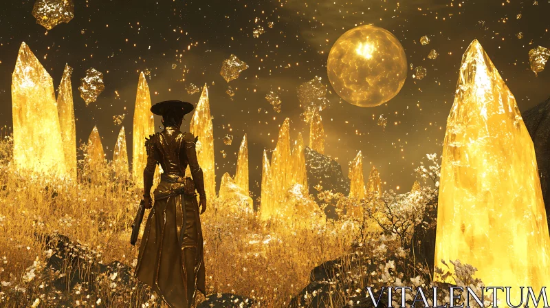 Ethereal Golden Crystal Scene AI Image