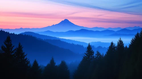 Pastel Sky Over Misty Mountains