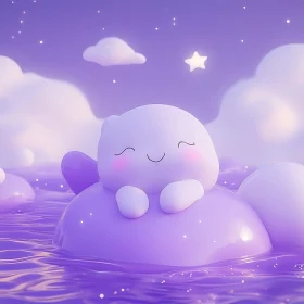 Cute Smiling Creature in a Purple Night Sky