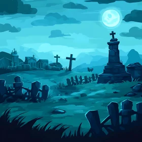 Moonlit Cemetery Scene