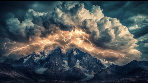 Stormy Mountain Peaks with Lightning Strikes