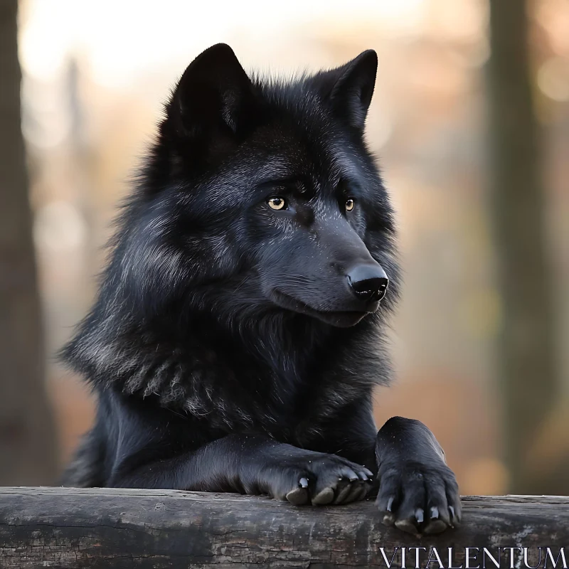 Portrait of a Black Wolf in the Wild AI Image