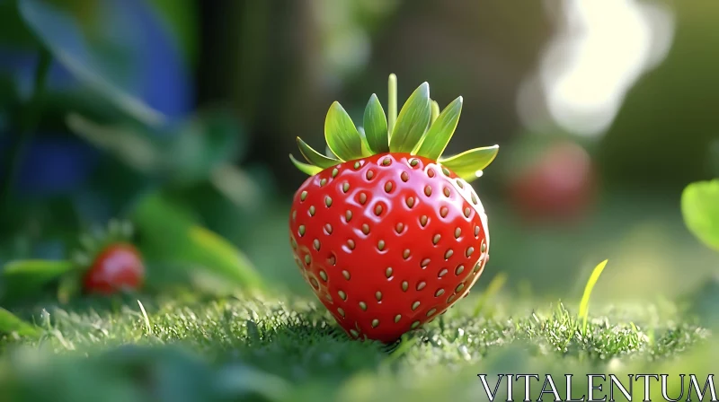 Fresh Red Strawberry on Green Grass AI Image