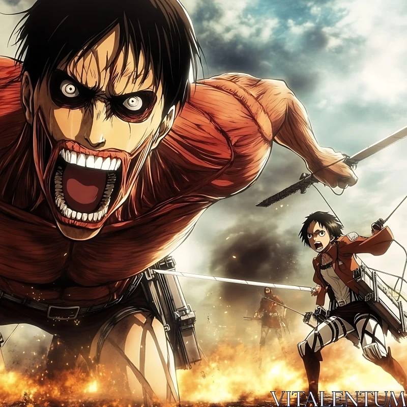 Colossal Titan in Fierce Anime Battle AI Image