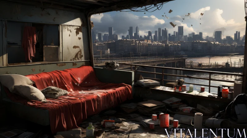 Abandoned Urban Living Room Overlooking Cityscape AI Image