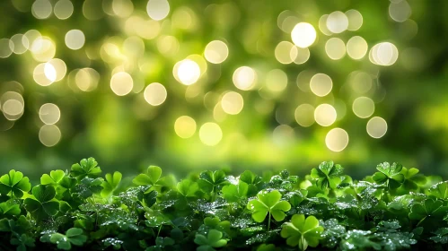 Shamrock Field with Bokeh Lights