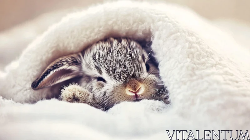 Sleepy Rabbit Portrait in Warm Blanket AI Image