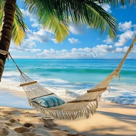 Seaside Hammock Relaxation Under Palm Trees