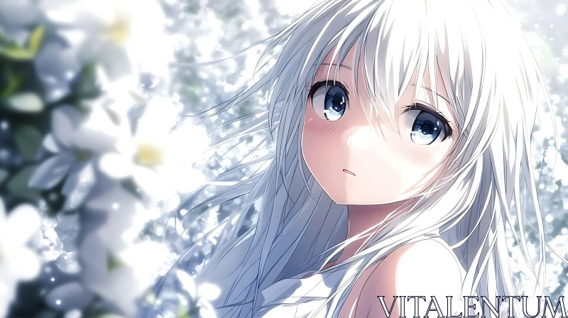 Anime Girl with White Hair and Blue Eyes AI Image