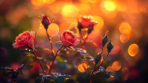 Dew-Draped Roses with Warm Bokeh Background