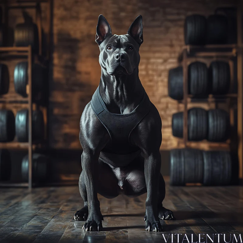 Muscular Dog in a Warehouse AI Image