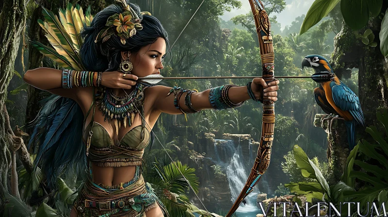 AI ART Jungle Huntress with Bow and Arrow