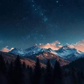 Snowy Peaks Under Starry Night Canvas